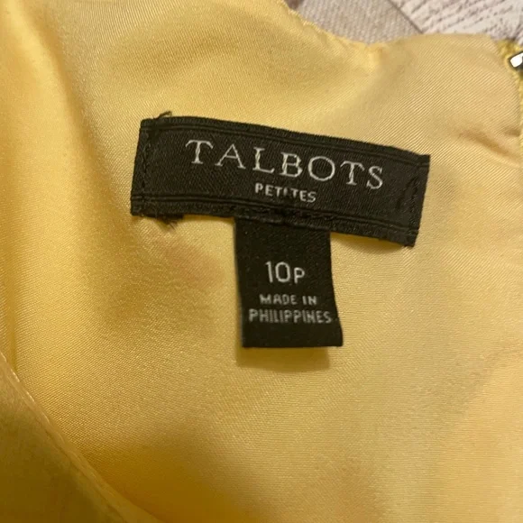 Talbots Petite 10P Yellow Short Sleeve Midi Dress - Quilted Retro Pleated Skirt - Picture 4 of 9